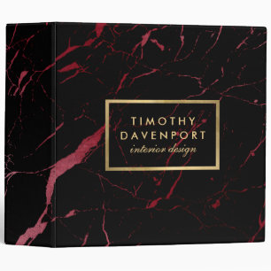 Classeur Marbre noir et rouge avec texte en or Faux