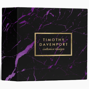 Classeur Marbre noir et violet avec texte Faux Gold