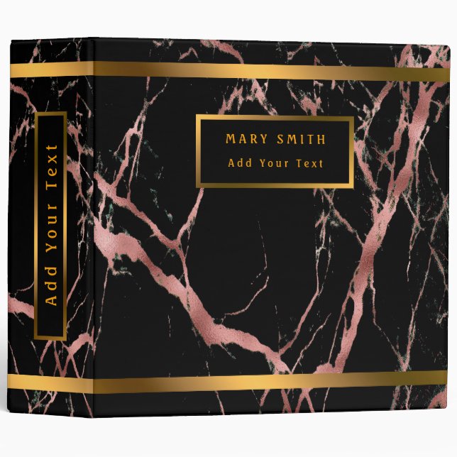 Classeur Marbre Noir Rose Luxe Personnaliser (Devant/Côté)