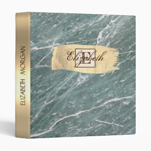 Classeur Marbre Vert,Coup de Pinceau Doré, Monogramme