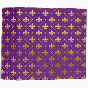 Classeur Mardi Gras Violet Élégant Fleur De Lis Dorée