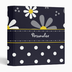 Classeur Marguerites Girly et pois de mod avec le nom