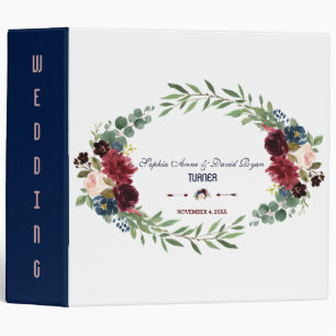 Classeur Mariage à fleurs florales bleu de la marine Merlot