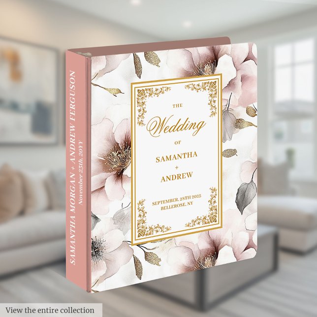 Classeur mariage anneau élégant couleur rose pâle (Stylish dusty pink watercolor wedding ring binder)