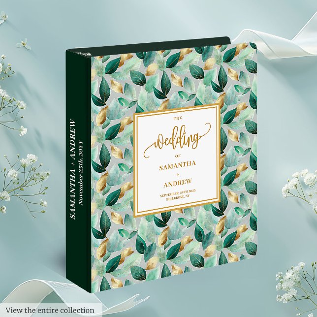 Classeur Mariage anneau Fancy Dark Green Gold Foli (Fancy Dark Green Gold Foliage Wedding Ring Binder)
