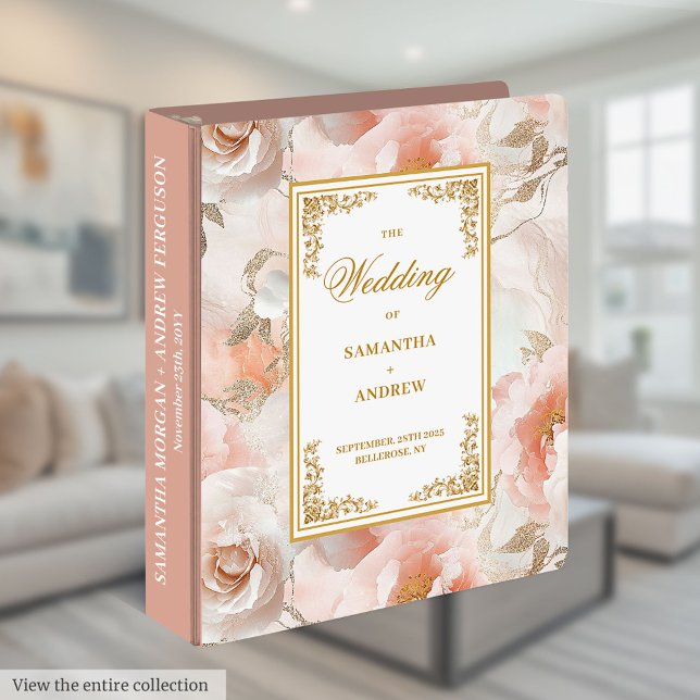 Classeur mariage anneau moderne couleur rose pâle (Modern dusty pink watercolor wedding ring binder)