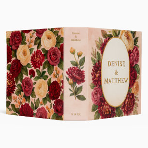 Classeur Mariage aquarelle florale Bourgogne rose pivoine