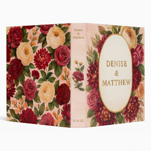 Classeur Mariage aquarelle florale Bourgogne rose pivoine