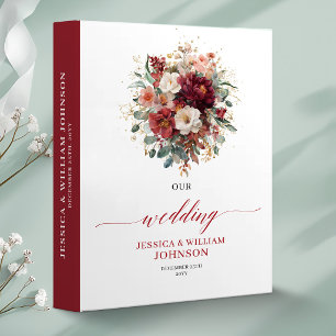 Classeur Mariage automnal à l'or burgundy rustique et eucal