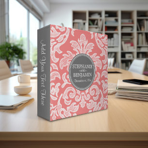 Classeur Mariage avec motif damassé gris et corail