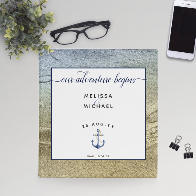 Classeur ⚓ Mariage bleu nautique et or (⚓ Nautical Blue and Gold Wedding 3 Ring Binder
)