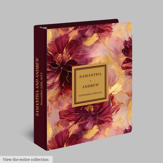 Classeur Mariage Burgundy Blush Gold Boho (Stylish Burgundy Blush Gold Boho Wedding Binder)