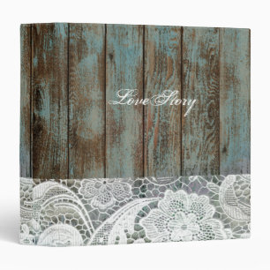 Classeur mariage campagnard en dentelle de grange bleu vint