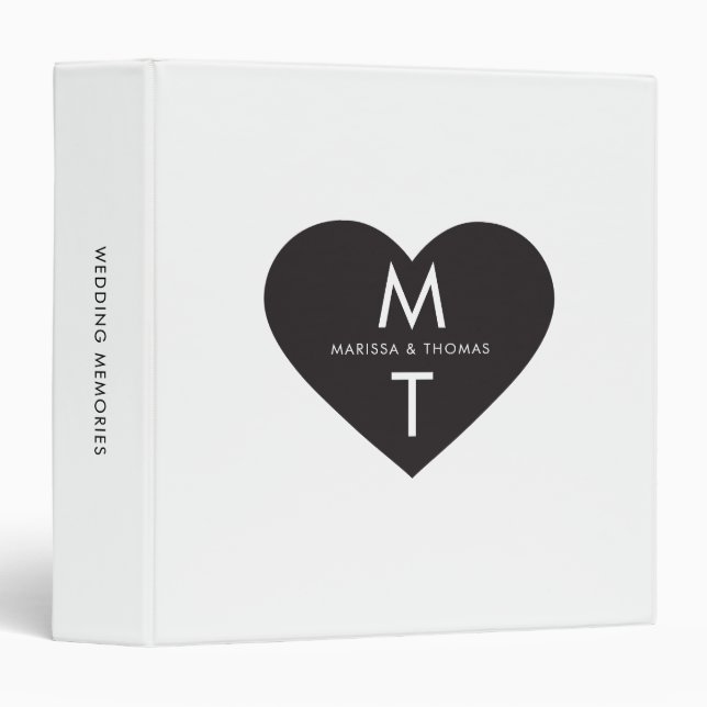 Classeur Mariage cardiaque moderne Monogramme Album Planifi (Devant/Côté)