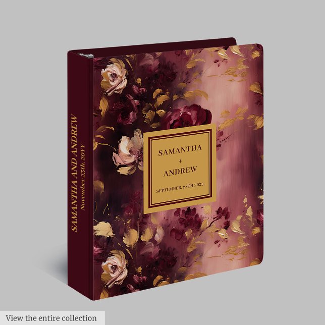 Classeur Mariage classique Burgundy Blush Gold Flo (Classic Burgundy Blush Gold Floral Wedding Binder)