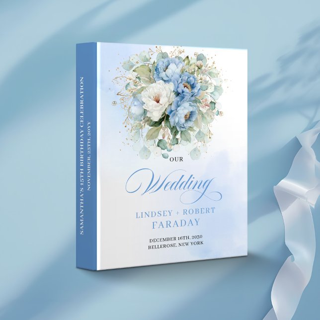 Classeur Mariage Classique Fleurs de Pivoine Bleues et Blan (Classic Blue and White Peonies Wedding Keepsake Album)