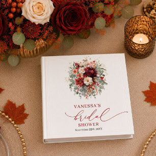 Classeur Mariage classique or burgundy floral rouge profond