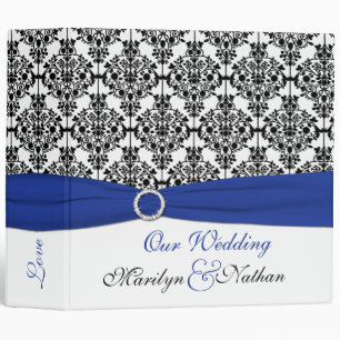 classeur Mariage damassé 2" bleu, blanc et noir