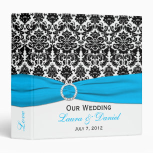 classeur Mariage damassé bleu, noir et blanc de 1,