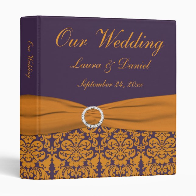 classeur Mariage damassé orange et violet de 1" (Devant/Côté)