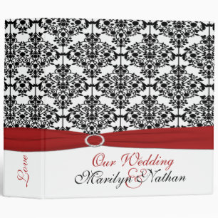 classeur Mariage damassé rouge, blanc et noir de 2