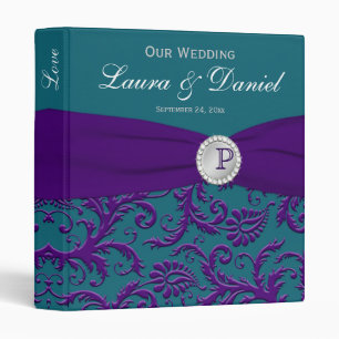 classeur Mariage damassé Turquoise et violet de 1"