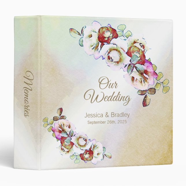 Classeur Mariage d'aquarelle Floral Rose rustique (Devant/Côté)