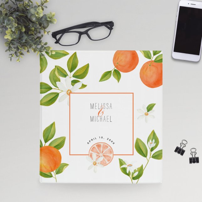 Classeur 🍊 🌼 Mariage d'aquarelle orange fleurs (🍊🌼 Watercolor Orange Blossoms Wedding 3 Ring Binder
)