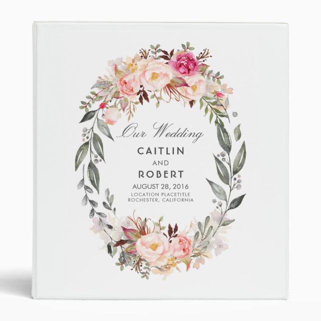 Classeur Mariage de fleurs d'aquarelle rose (Devant)