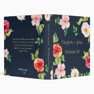 Classeur mariage de fleurs marine et or aquarelle