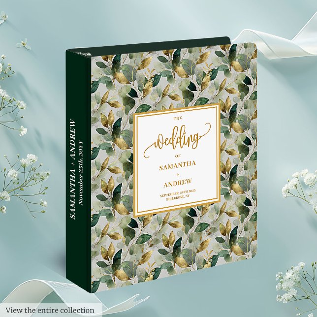 Classeur Mariage de l'Eucalyptus vert Forêt modern (Modern Forest Green Gold Eucalyptus Wedding Binder)