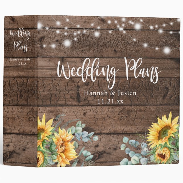 Classeur Mariage de tournesol en bois rustique (Devant/Côté)