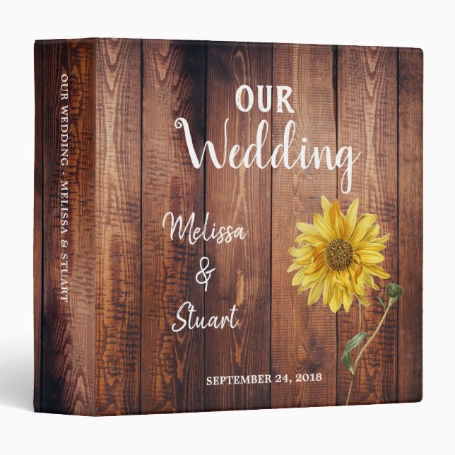 Classeur Mariage de tournesol rustique en bois de grange (Devant/Côté)