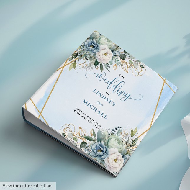 Classeur Mariage de trame doré bleu éucalyptus intemporel (Timeless Dusty Blue Eucalyptus Gold Frame Wedding Book)