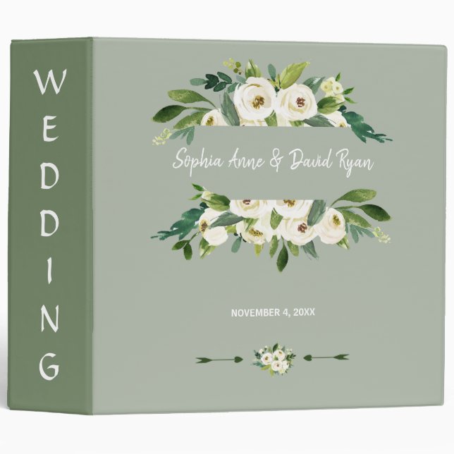 Classeur Mariage d'écriture moderne florale blanche (Devant/Côté)