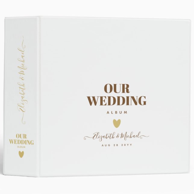 Classeur Mariage d'or blanc classique personnalisé (Devant/Côté)