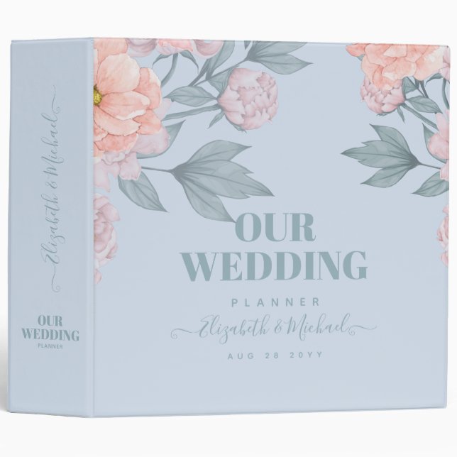 Classeur Mariage Dusty Blue Peonies (Devant/Côté)