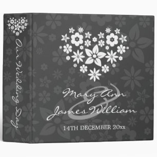 Classeur Mariage élégant de noir fleuri de coeur