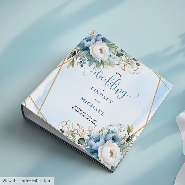 Classeur Mariage élégant Dusty Blue Gold Frame (Stylish Dusty Blue Gold Frame Greenery Wedding Binder)