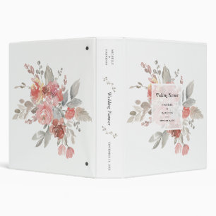 Classeur Mariage Élégant Fleurs Rose Pâle Aquarelle