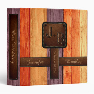 Classeur Mariage élégant monogramme bois aspect cuir