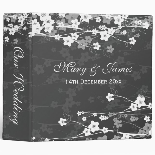Classeur Mariage élégant noir de fleurs de cerisier (Devant/Côté)