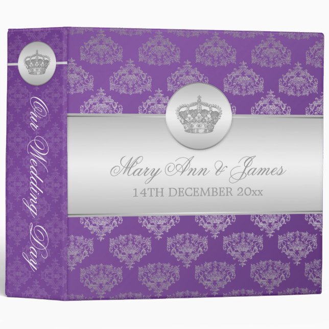 Classeur Mariage élégant pourpre de couronne royale (Devant/Côté)