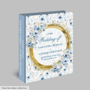 Classeur Mariage Élégant Poussiéreux Bleu Floral Paillettes