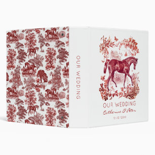 Classeur Mariage Élégant Vintage Toile Rouge Chevaux