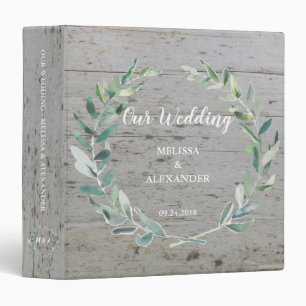 Classeur Mariage en bois rustique de feuille botanique