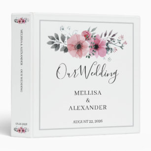 Classeur Mariage fleurs aquarelles élégantes rustiques mode