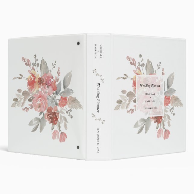 Classeur Mariage Floral Aquarelle Rose Élégant (Arrière-plan)
