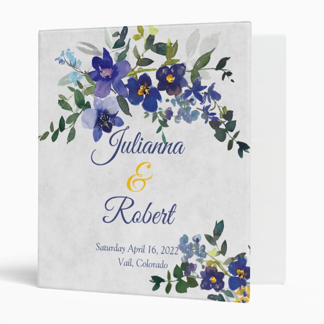 Classeur Mariage floral bleu et jaune (Devant/intérieur)