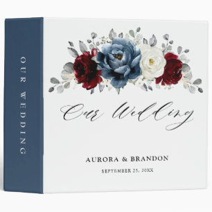 Classeur Mariage floral d'ivoire blanc bleu ardoise